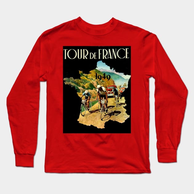 Tour De France Vintage 1949 Bicycle Racing Print Long Sleeve T-Shirt by posterbobs